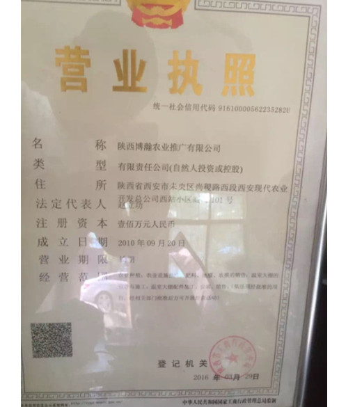 陜西博瀚公司的營業執照